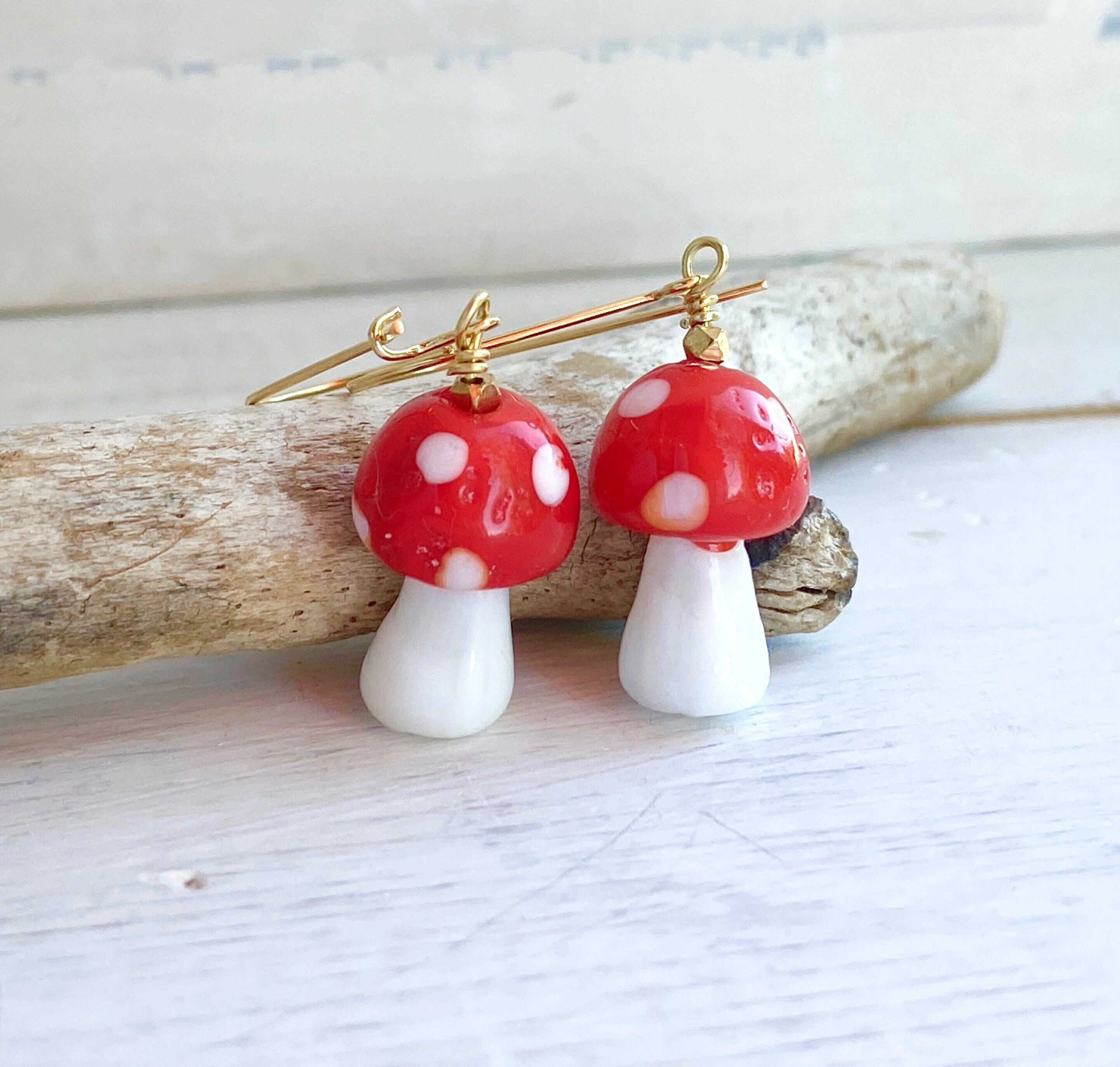 Red on sale mushroom earrings