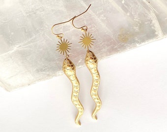 Serpent Earrings Desert Sun Earrings Gold Rattlesnake Southwest Jewelry Snake Charmer