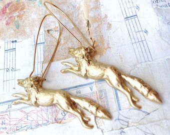 Gold Fox Earrings: Woodland Animal Jewelry