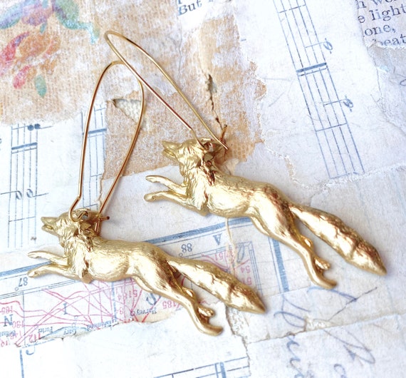 Gold Fox Earrings: Woodland Animal Jewelry