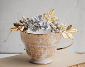 Bridal Headband Golden Leaf Pearls Rhinestones Wedding Romantic Bridal Gold Woodland Garden Hairband