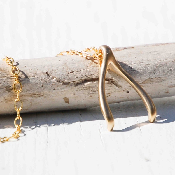 Wishbone Pendant Gold Wishbone Necklace Make a Wish Jewelry Lucky Charm Ring Holding Necklace Gift for Her Gift for Him Modern Wishbone