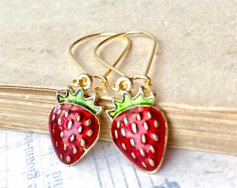 Strawberry Earrings Summer Strawberries Sweet Fruit Red Drop Earrings