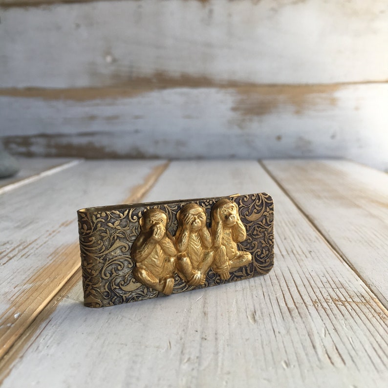 Brass Monkey Money Clip Men/'s Money Clip Antiqued Gold Antiqued Silver Brass Monkey Speak See Hear No Evil Three Wise Monkeys Gift for Him