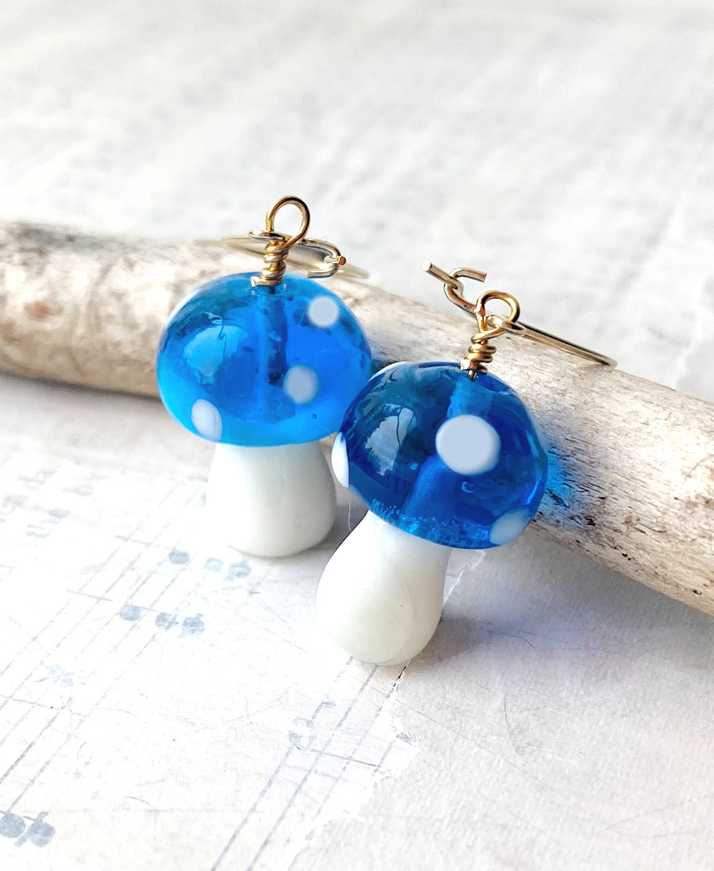 Magic Mushroom Earrings Green White Toadstool Earrings Fungi