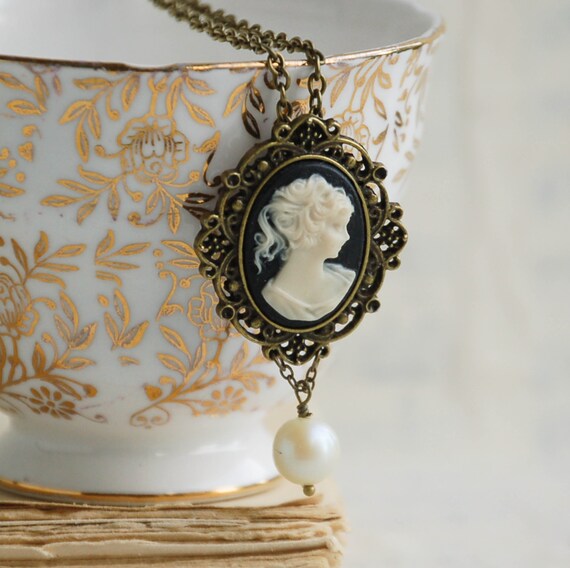 Items similar to Cameo Necklace Black Cameo Pendant Silhouette Cameo