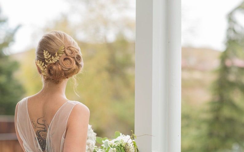 Gold Leaf Hair Comb,Gold Fern Hair Comb,Bridal Hair,Gold Leaf, Gold Branch Hair,Woodland Wedding,Nature Bridal Hair,Fairy Wedding,Woodland image 1