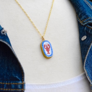 Lobster Charm Necklace Hand-Painted Red White Blue Maine Lobster Costal