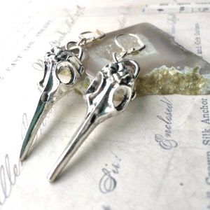 Raven Skull Earrings Silver Bird Skull Goth Jewelry Steampunk Bohemian