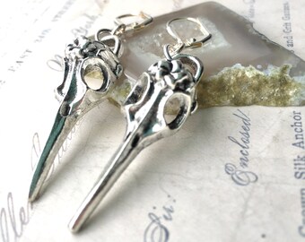 Raven Skull Earrings Silver Bird Skull Goth Jewelry Steampunk Bohemian
