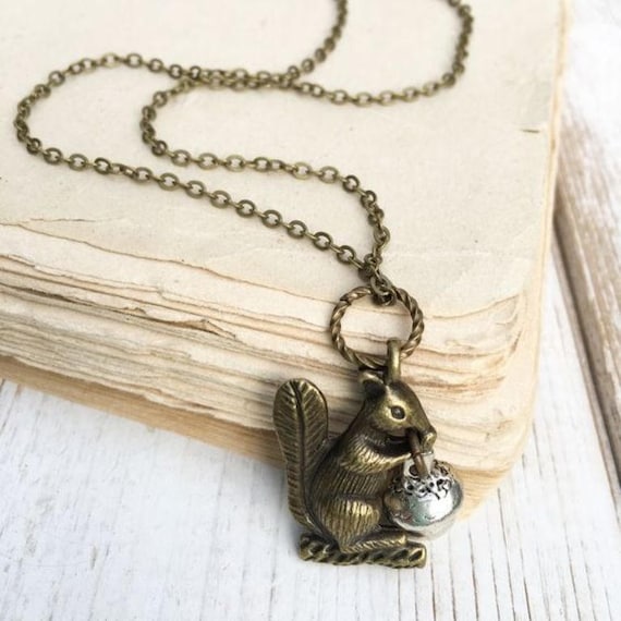 Items similar to Squirrel Necklace Autumn Acorn Pendant ...