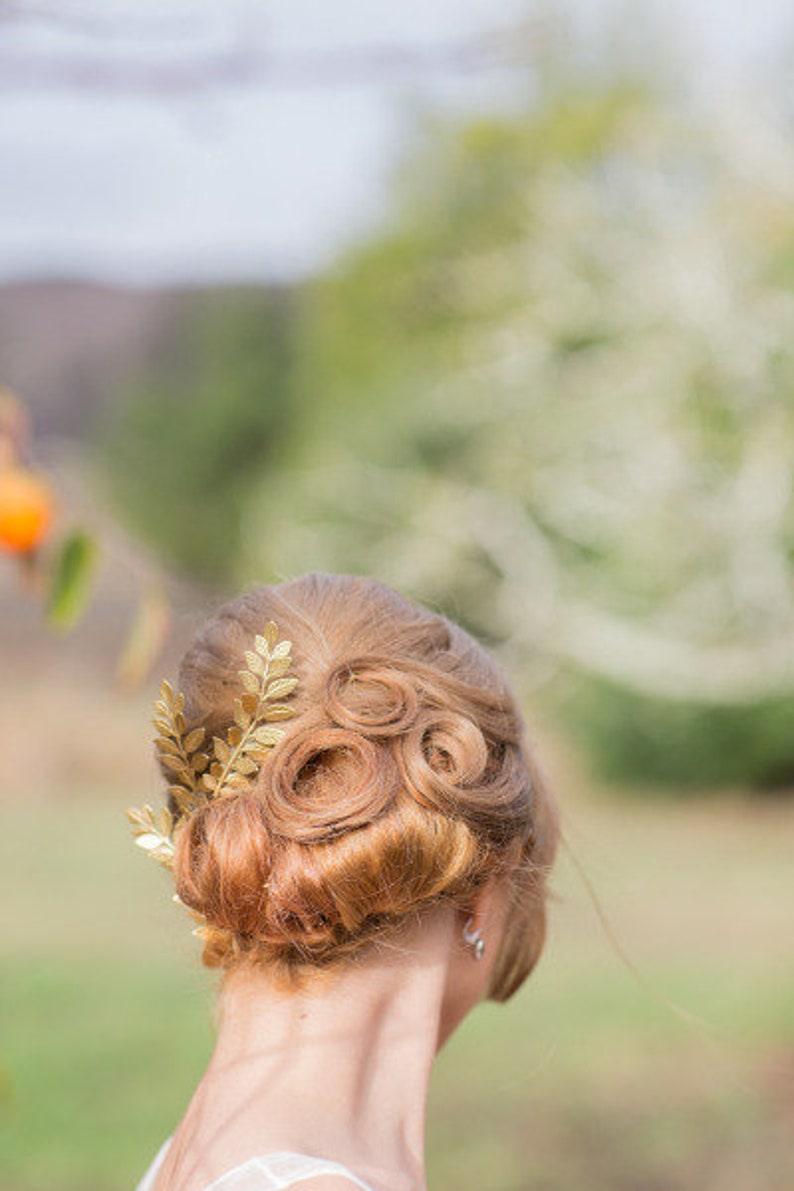 Gold Leaf Hair Comb,Gold Fern Hair Comb,Bridal Hair,Gold Leaf, Gold Branch Hair,Woodland Wedding,Nature Bridal Hair,Fairy Wedding,Woodland image 8