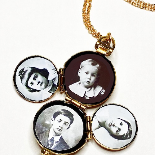 Gold Four-Way Locket Necklace Vintage Family Album Jewelry 4 Picture Photograph Unique Gift