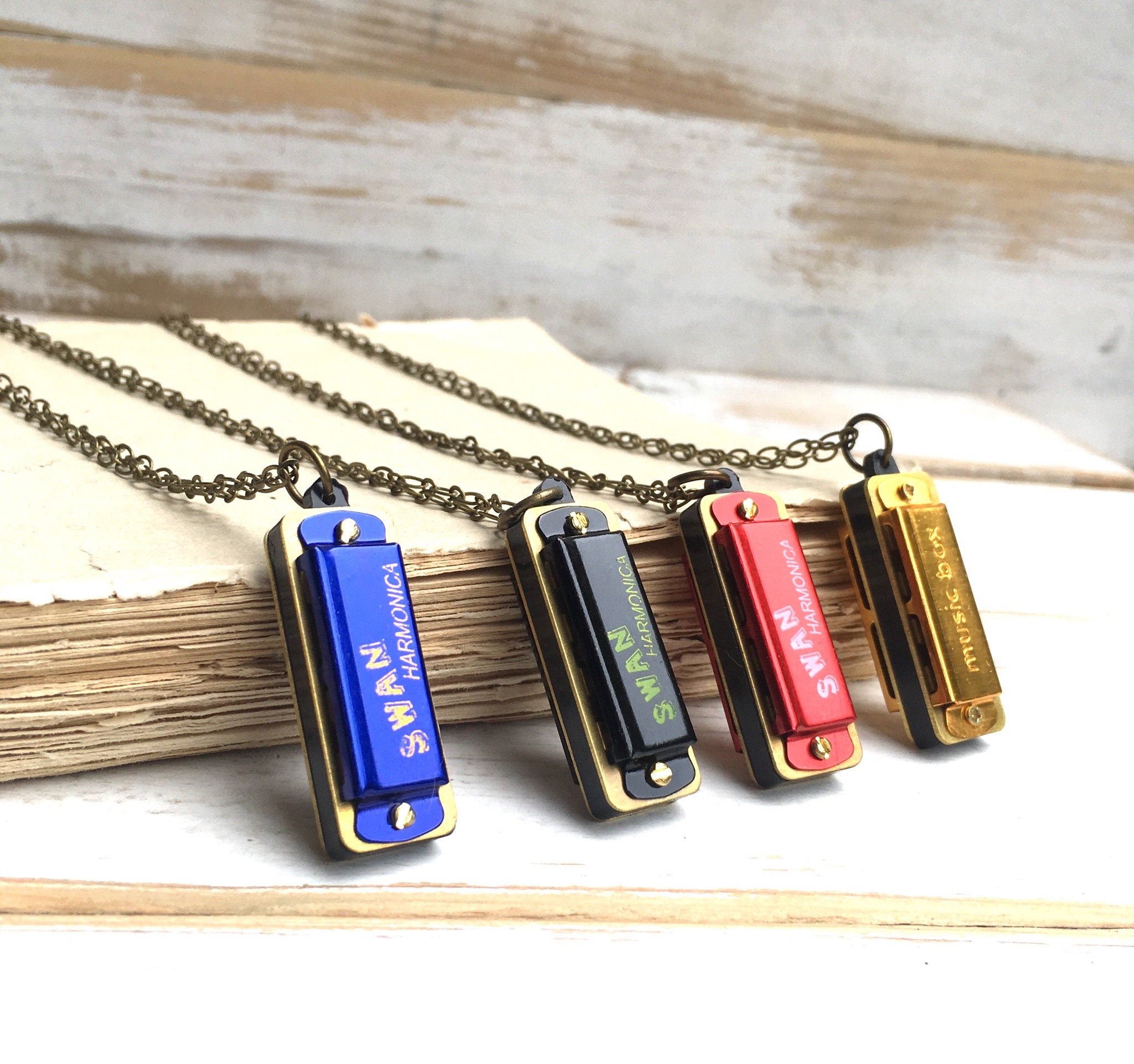 Love Song Red Harmonica Necklace Tiny Harmonica Music Pendant Etsy