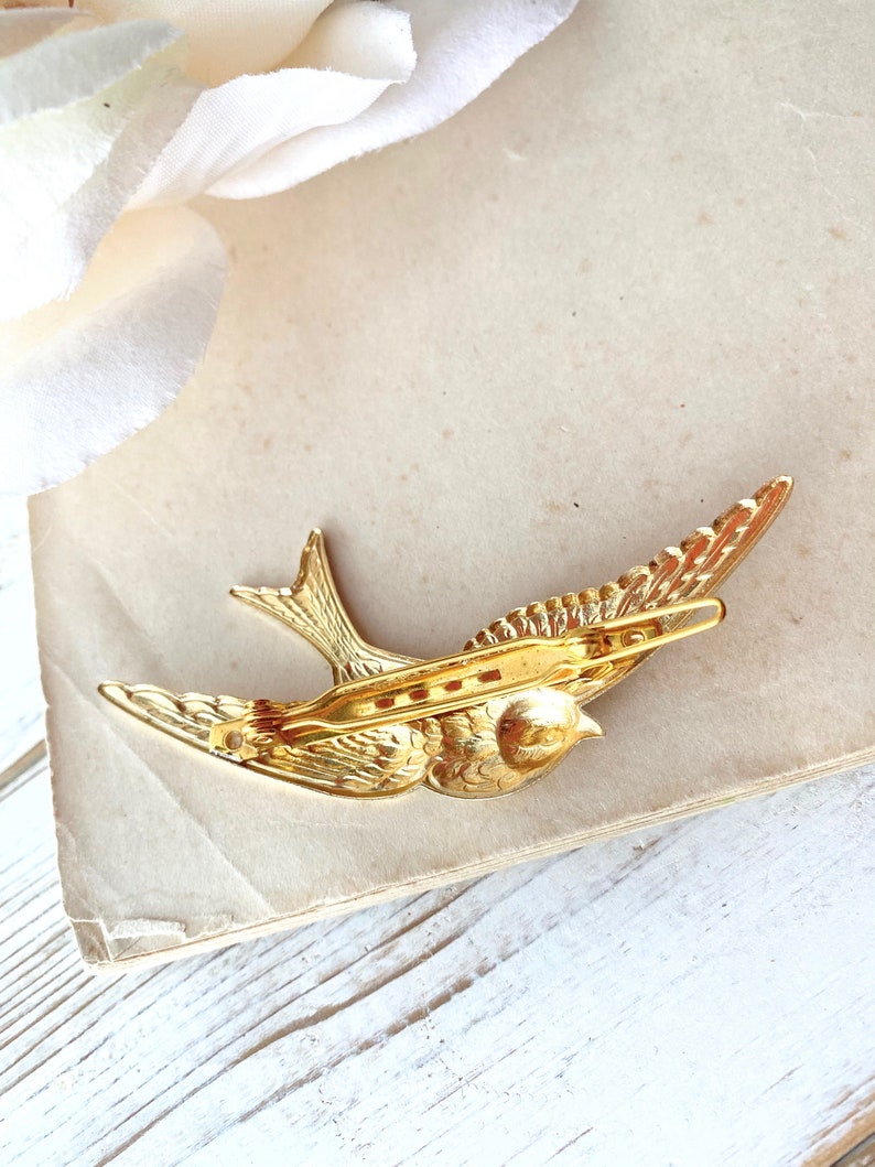 Gold Bird Barrette Bride Bridal Bridesmaid Headpiece Gold Bird Hair Pin Garden Wedding Bird Hair Clip