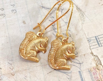 Squirrel Earrings Autumn Woodland Forest Squirrel Gold Squirrel Jewelry