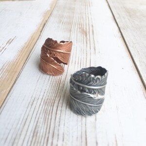 Rose Gold Feather Wrap Ring Adjustable Raven Feather Ring Gift for Him Boyfriend Ring Gift for Her Boho Owl Feather Ring image 5