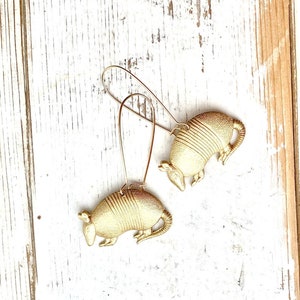 Armadillo Earrings Gold Armadillo Texas Armadillo Whimsical Jewelry Good Luck Charms