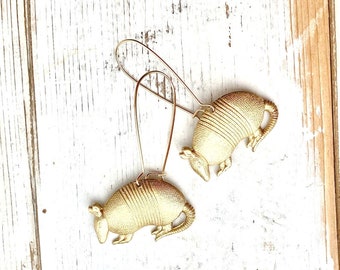 Armadillo Earrings Gold Armadillo Texas Armadillo Whimsical Jewelry Good Luck Charms