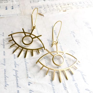 Evil Eye Earrings Big Eye Jewelry Eyelash Earrings Good Luck Earrings Gold Eye Earrings Boho Eye Spiritual Earrings Good Luck Gift