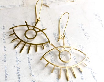 Evil Eye Earrings Big Eye Jewelry Eyelash Earrings Good Luck Earrings Gold Eye Earrings Boho Eye Spiritual Earrings Good Luck Gift