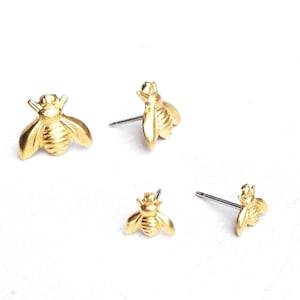 Bee Earrings Tiny Gold Bumblebee Earring Woodland Forest Rustic  Honeybee Beekeeper