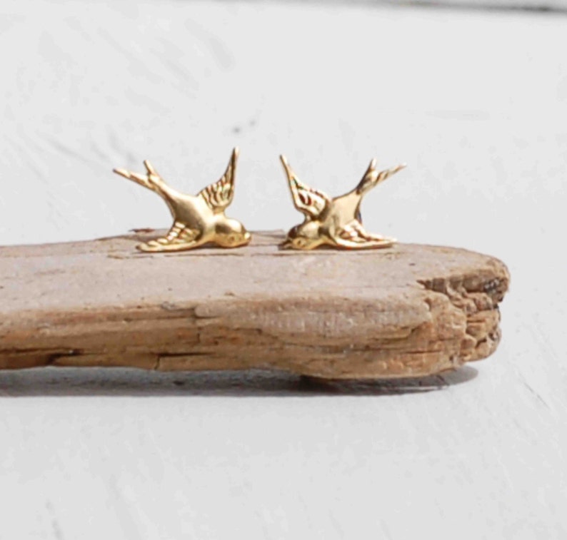 Gold Bird Earrings,Gold Bird Stud Earrings,Golden Swallow,Bird Earrings,Woodland Wedding,Bridesmaid Earrings,Spring Wedding,Bird Jewelry image 7