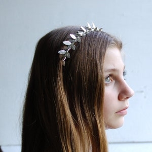 Silver Leaf Branch Headband Bridal Headpiece Grecian Woodland Wedding Silver Tiara