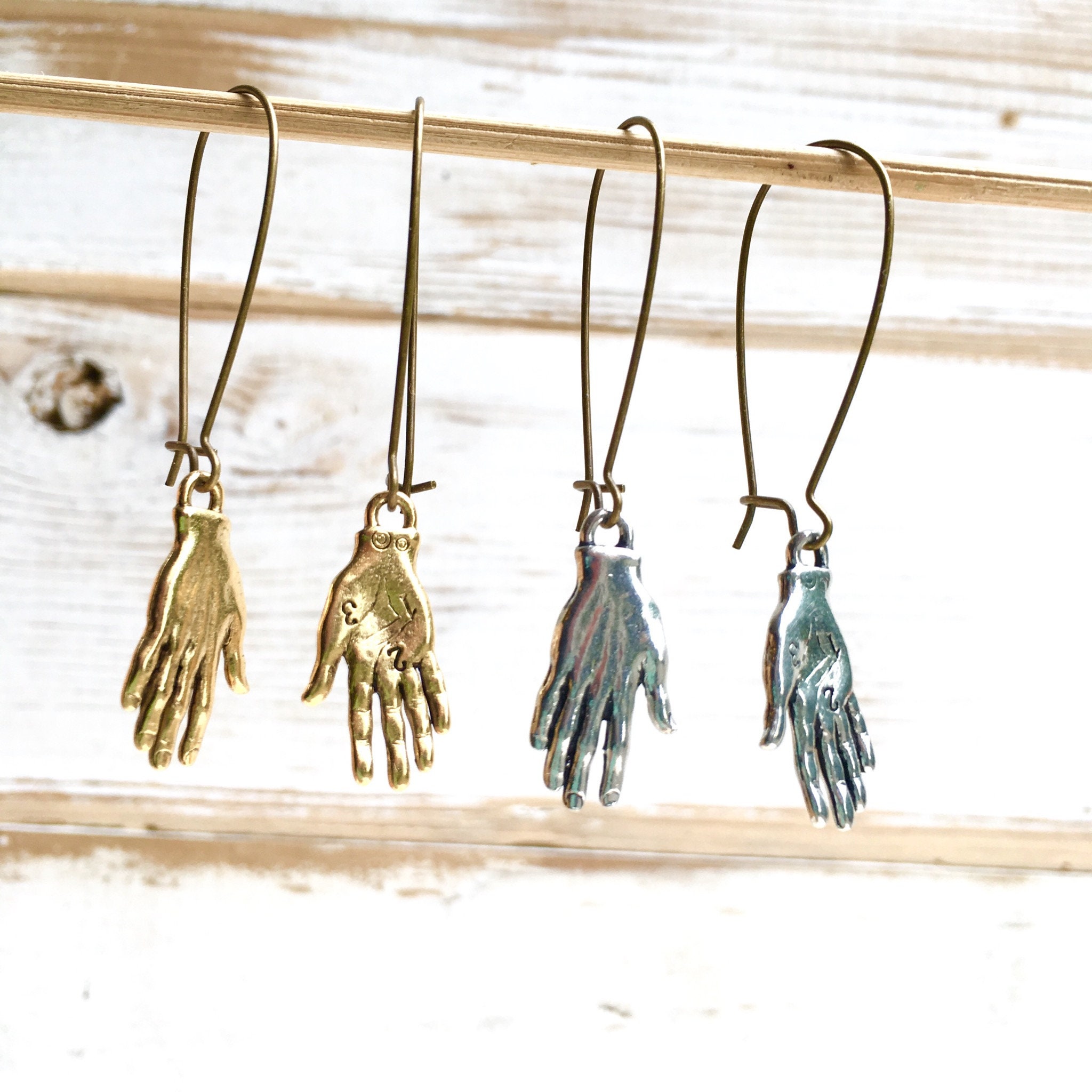 HAND EARRINGS Charms Gold Hand Whimsical Palmistry Fortune  Etsy