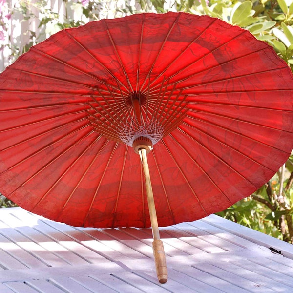 Vintage RED UMBRELLA Wedding Bridal Parasol  Asian Accessory Red Dragon Photo Prop Spring Summer
