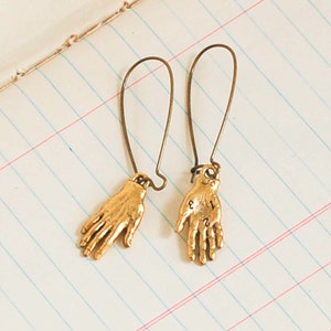 HAND EARRINGS Charms Gold Hand Whimsical Palmistry Fortune Teller Jewelry Horror Macabre Costume Jewelry