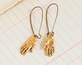 HAND EARRINGS Charms Gold Hand Whimsical Palmistry Fortune Teller Jewelry Horror Macabre Costume Jewelry