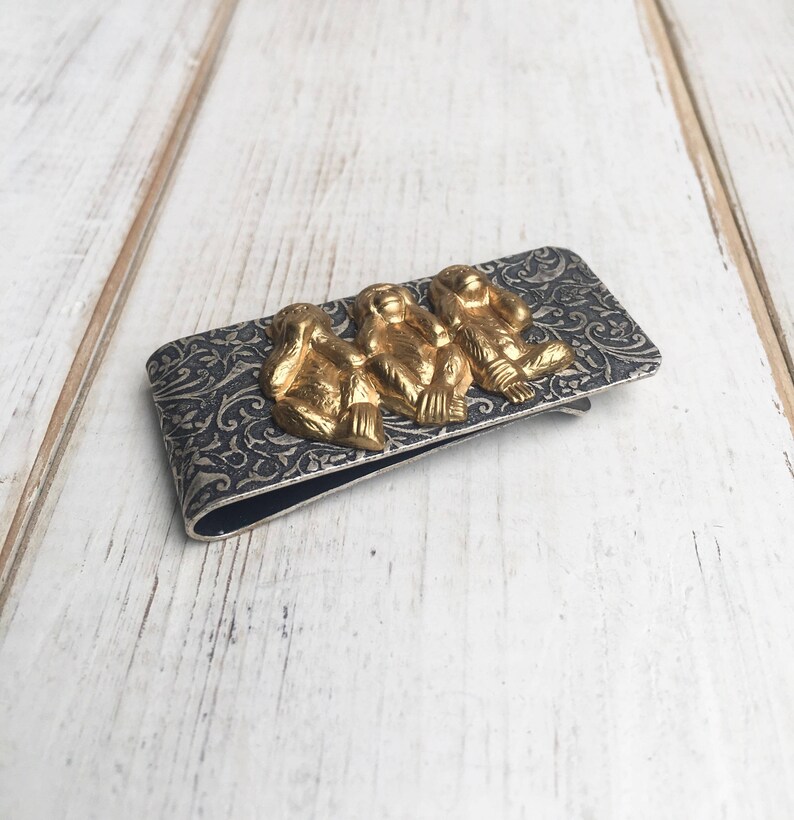 Brass Monkey Money Clip Men/'s Money Clip Antiqued Gold Antiqued Silver Brass Monkey Speak See Hear No Evil Three Wise Monkeys Gift for Him