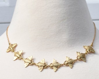 Bee Necklace Gold Honeybee Jewelry Bumblebee Necklace Gold Bee Gift for Her Bee Jewelry Beehive Insect Necklace Beekeeper Garden Necklace