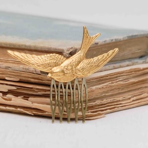 Gold Bird Hair Comb Bird Hair Clip Bridal Hair Comb Woodland Garden Wedding Gift for Her Bridesmaid Gift Fairy Headpiece Bird Jewelry image 3