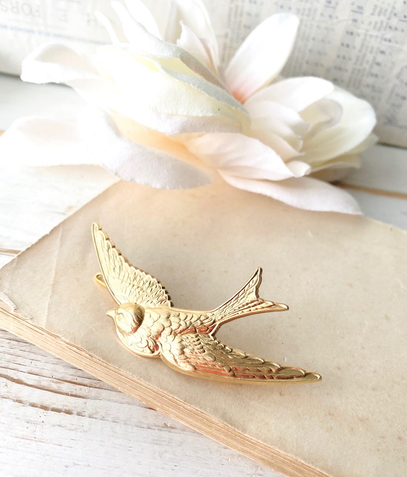Gold Bird Barrette Bride Bridal Bridesmaid Headpiece Gold Bird Hair Pin Garden Wedding Bird Hair Clip