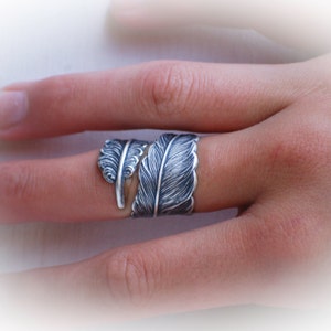 Rose Gold Feather Wrap Ring Adjustable Raven Feather Ring Gift for Him Boyfriend Ring Gift for Her Boho Owl Feather Ring image 6