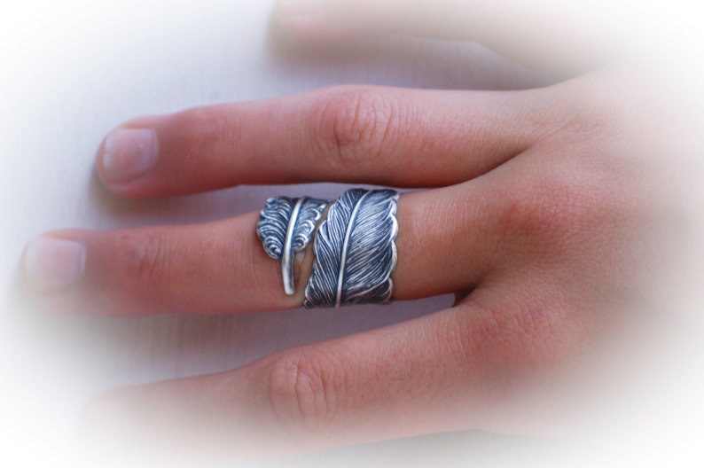 Rose Gold Feather Wrap Ring Adjustable Raven Feather Ring Gift for Him Boyfriend Ring Gift for Her Boho Owl Feather Ring image 6