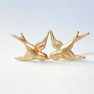 Gold Bird Earrings,Gold Bird Stud Earrings,Golden Swallow,Bird Earrings,Woodland Wedding,Bridesmaid Earrings,Spring Wedding,Bird Jewelry image 3