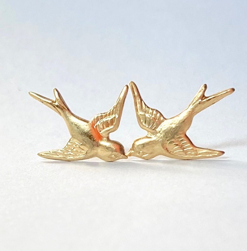 Gold Bird Earrings,Gold Bird Stud Earrings,Golden Swallow,Bird Earrings,Woodland Wedding,Bridesmaid Earrings,Spring Wedding,Bird Jewelry image 3