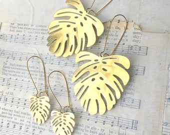 Monstera Leaf Earrings Large Gold Tropical Leaf Long Earrings Gold Leaf Earrings Boho Beach Jungle Leaf Gift for Her Bridesmaid Jewelry