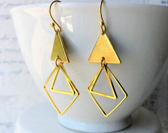 Triangle Earrings Geometric Earrings Triangle Earrings Square Charms Gold Shape Earrings Modern Earrings