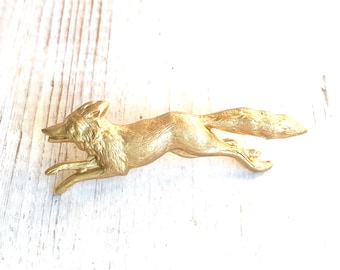 Fox Brooch Fox Tie Tack Gold Fox Pin Woodland Wedding Rabbit Pin Wolf Gift for Him Forest Fox Wolf Tie Tack Vintage Brass Fox Gift for Her