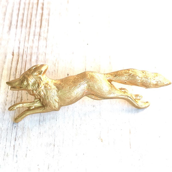 Fox Brooch Fox Tie Tack Gold Fox Pin Woodland Wedding Rabbit Pin Wolf Gift for Him Forest Fox Wolf Tie Tack Vintage Brass Fox Gift for Her