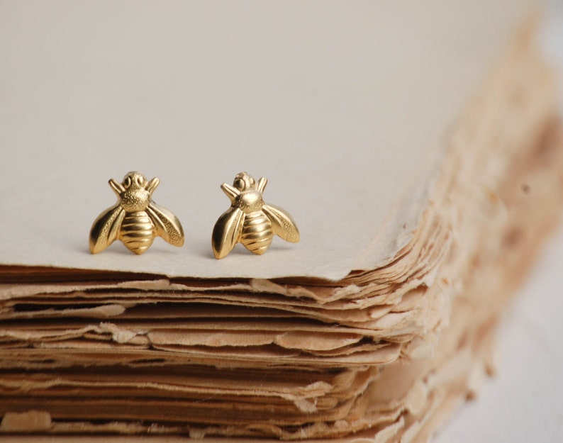 Bee Earrings Gold Bee Earrings Bumblebee Earrings Honeybee Earrings Woodland Wedding Garden Wedding Gold Bees image 2