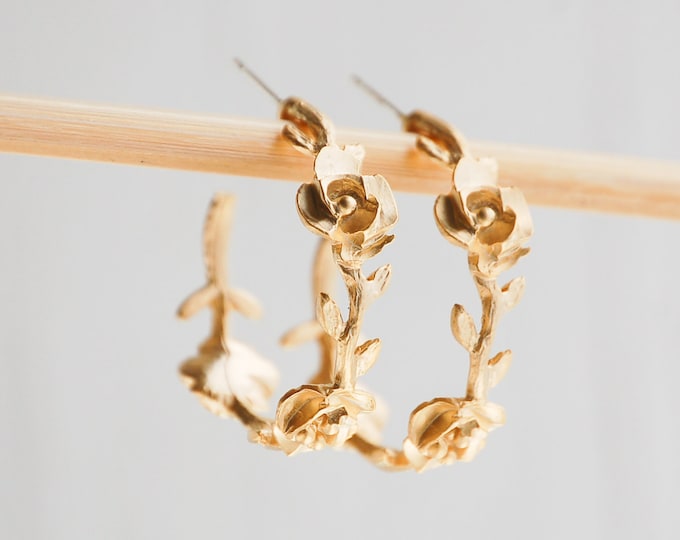 Rose Vine Hoop Earrings Gold Rose Earrings Rose Hoop Earrings Etsy