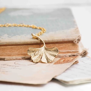 Ginkgo Leaf Necklace Gold Ginkgo Leaf Pendant Gift for Her Leaf Jewelry Autumn Leaf Necklace Peace Yoga Jewelry Meditation Necklace