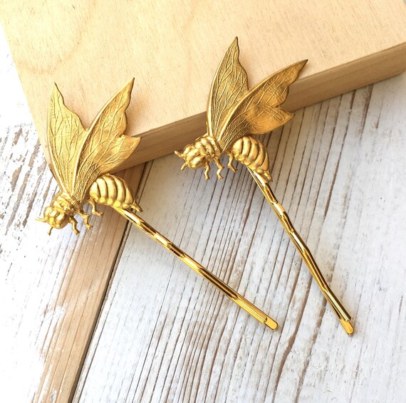 Bee Bobby Pins Gold Bee Hair Pins Woodland Wedding Gold Etsy