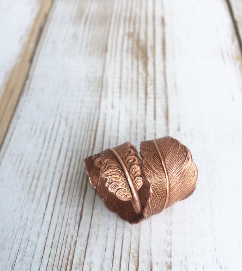 Rose Gold Feather Wrap Ring Adjustable Raven Feather Ring Gift for Him Boyfriend Ring Gift for Her Boho Owl Feather Ring image 1