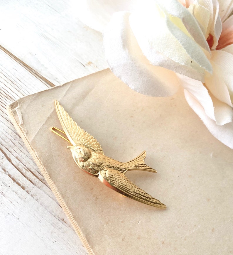 Gold Bird Barrette Bride Bridal Bridesmaid Headpiece Gold Bird Hair Pin Garden Wedding Bird Hair Clip